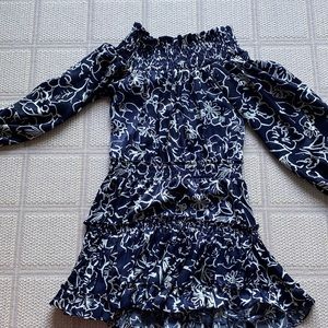 Misa LA navy and white off the shoulder dress